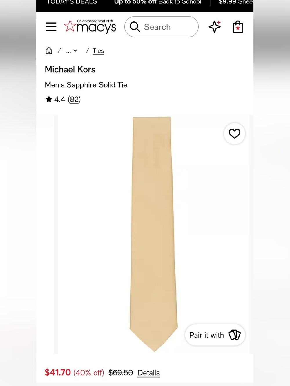 Michael Kors Men's Solid Yellow Tie - Picture 2 of 8